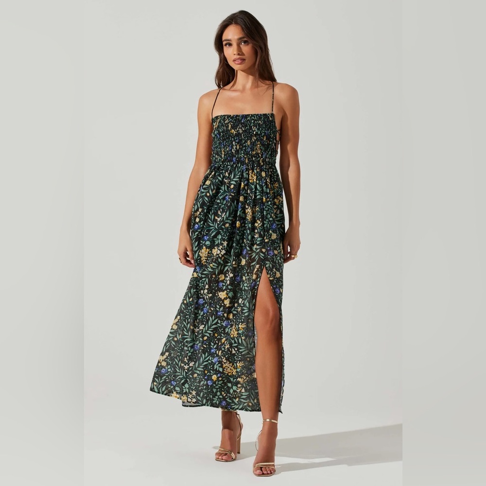 Astr Floral Midi Dress - Green and Yellow